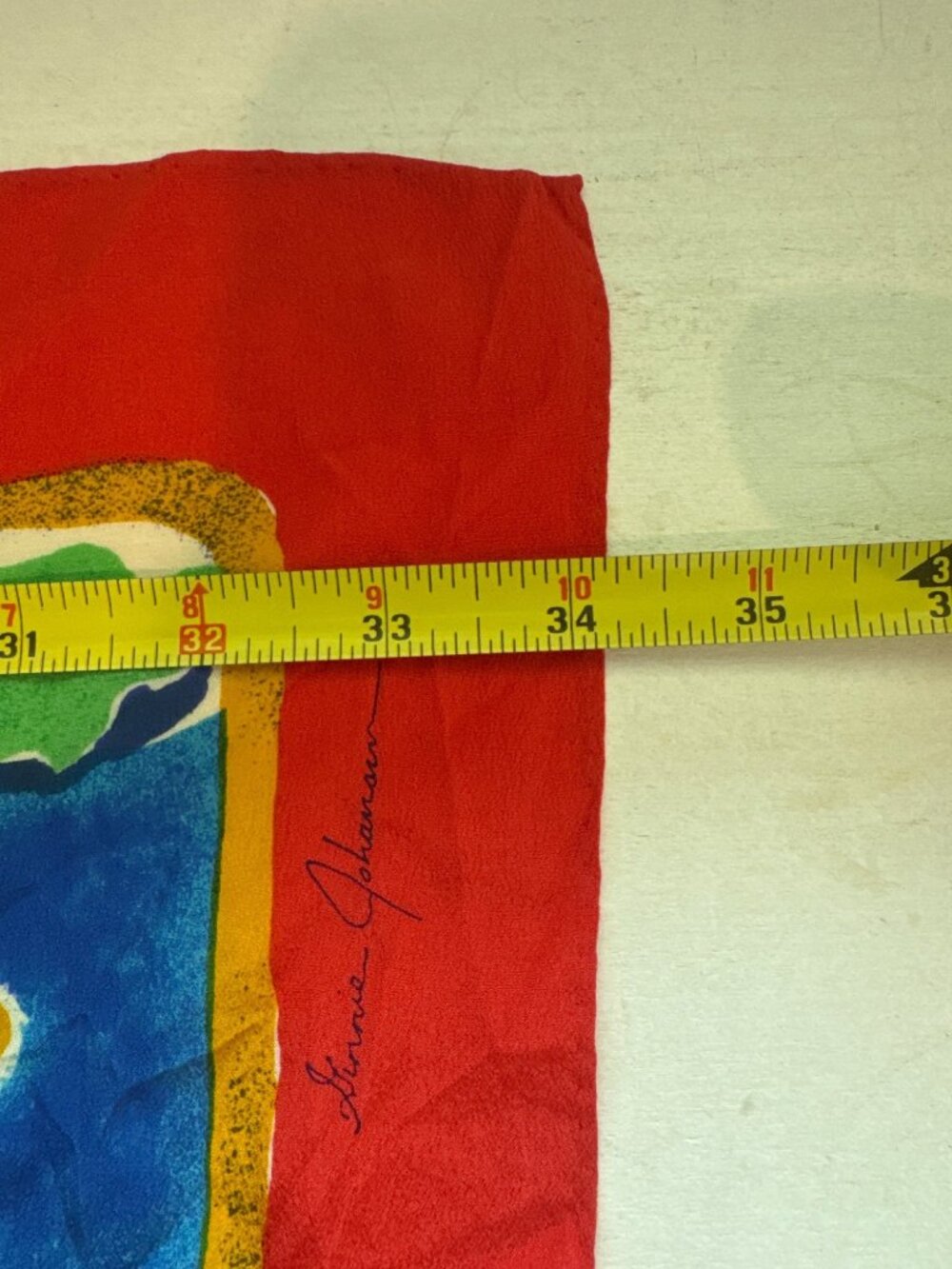 Vintage Ginnie Johansen Scarf Red Silk Lotus Flower Koi Fish Floral Square Artsy - Picture 8 of 10